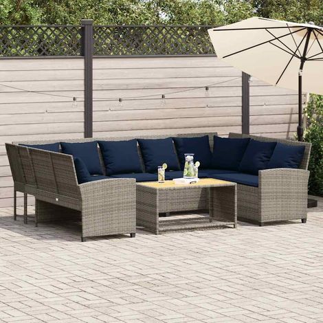 vidaXL Divano da Giardino con Cuscini in Polyrattan Grigio (1/5)