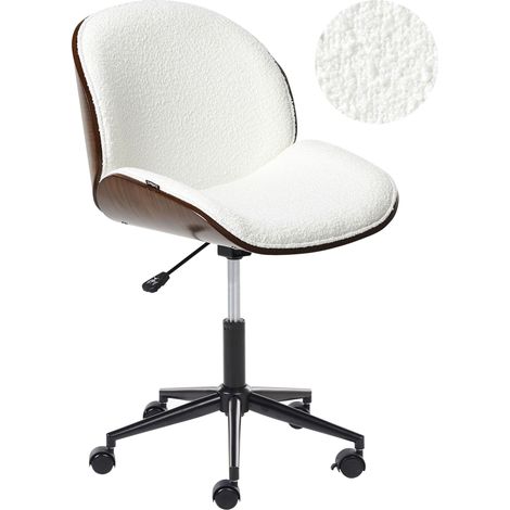 Chaise de Bureau Élégante Fonction Pivotante et Réglable Bois Foncé Siège en Polyester Blanc Menesha (1/5)