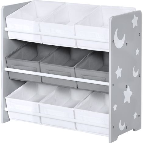 Organisateur de jouets 9 tiroirs en tissu non tissé extraibles 63x30x60 cm Gris