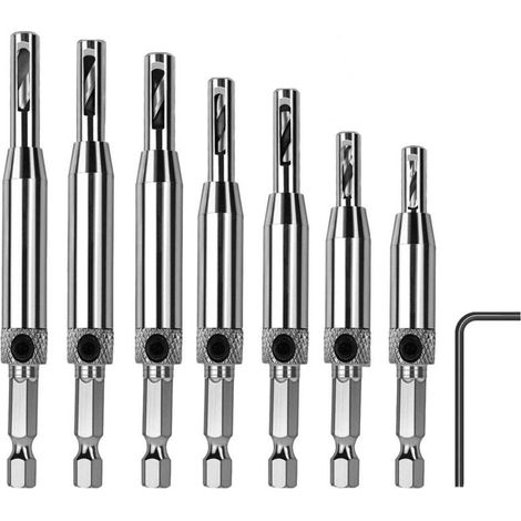 Set mit 8 selbstzentrierenden Scharnieren inklusive Zentrierbohrern für HSS-Scharniere, Holztüren, Fenster, Schränke, Holzbearbeitung (5/64", 7/64", 9/64", 11/64", 5 mm, 13/64", 1/4")