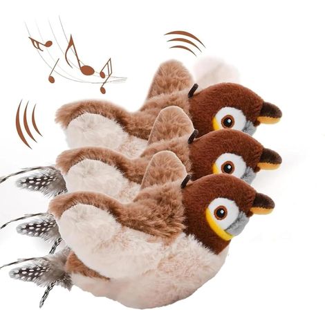 3pcs Oiseau,Jouet pour chat,Peluche,Mouvement réaliste,Rechargeable,Lavable,Chaton Adulte