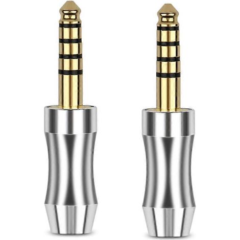 2 Pièces Adaptateur Jack 5 Pôles Stéréo pour Casque, Connecteur Doré 4.4mm (1/4)