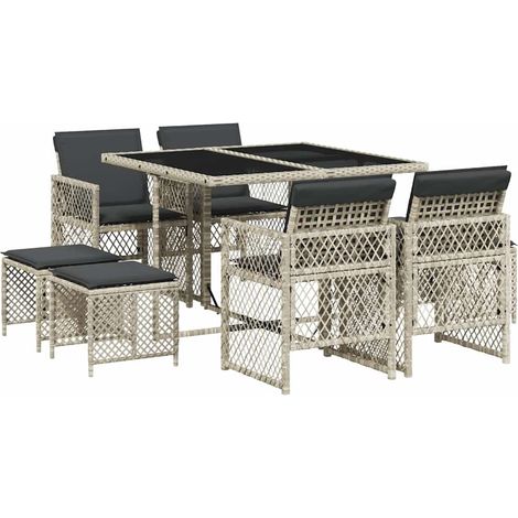 Maison Exclusive - Set Pranzo da Giardino 9pz con Cuscini Grigio Chiaro Polyrattan