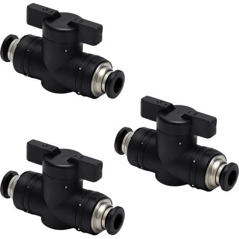 3PCS Connecteurs Pneumatiques 6mm Noirs,Vanne de Régulation du Débit D'air avec Raccord Robinet à Boisseau Sphérique Pneumatique avec Robinet D'arrêt pour Atelier à Domicile,Voiture,In (1/4)
