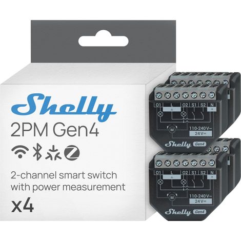 SHELLY 2PM GEN4 - MODULE VOLET ROULANT CONNECTÉ MATTER, ZIGBEE, WI-FI, 2 CANAUX 8A, MESURE CONSOMMATION ÉLECTRIQUE, CONTRÔLE APP