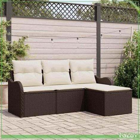 Ensemble de canapé de jardin - FAFEICY - Modulable - Polyrotin - Marron - 4 places (1/5)