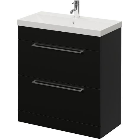 Napoli 390 Matt Black 800mm 2 Drawer Vanity Unit with Rimini Basin - 800mm - Chrome 480mm Handle