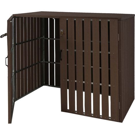 2x copribidoni box spazzatura rifiuti HHG-984 XL 100x140x115cm acciaio WPC marrone