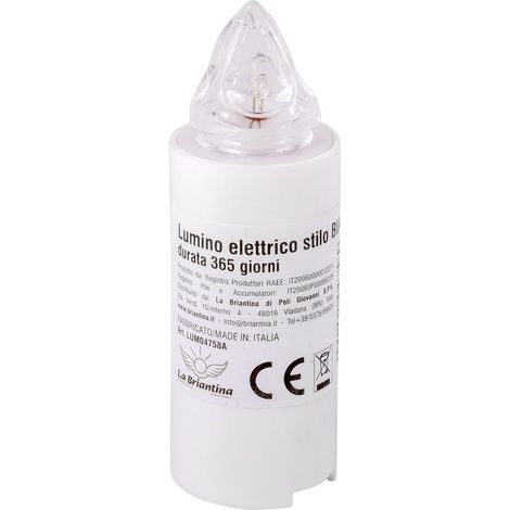 La Briantina Lumino Elettrico a Led Stilo, Durata 365 Giorni, Bianco con Luce Fissa Tremolante, h9.5xø3 cm