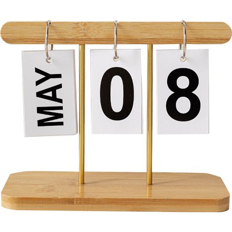 Calendrier de bureau moderne, réutilisable, quotidien, en bois, autoportant et pliable, pour le bureau ou la maison, couleur bois. (1/5)