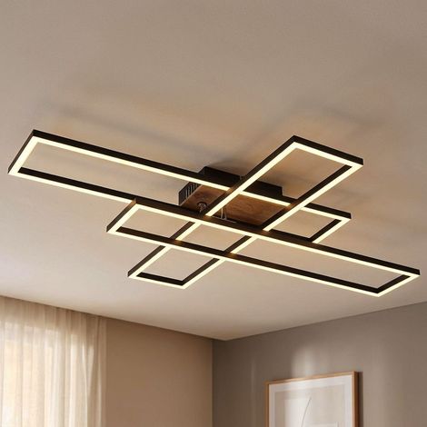 Plafonnier LED Lampe de salon Plafonnier mobile aspect bois L80 cm (1/5)
