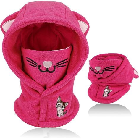 Kinder Sturmhaube Fleece Katze Rosa 4-12 Jahre Winddicht Warm Verstellbar (1/5)
