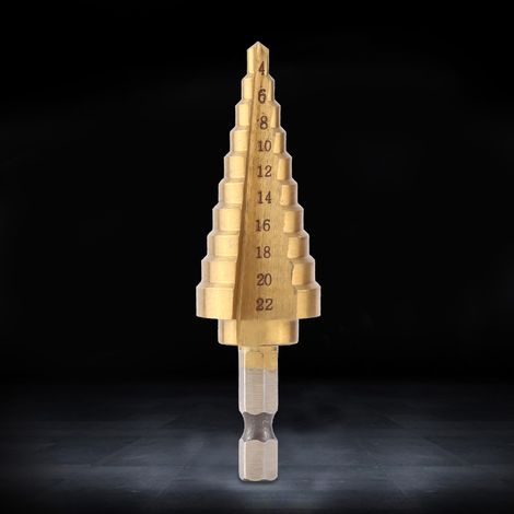 Foret étagé conique HSS titane 4-22mm queue hexagonale pour perçage tôle plastique bois outil électrique 1 pièce (1/5)