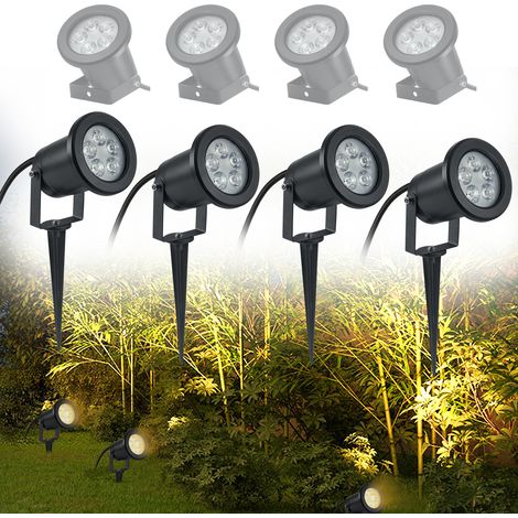 Lot von 4 Lampes von Jardin LED 3 W weiß warm mit Piquet Beleuchtung von Pelouse schwarz Mat wasserdicht Ip65 - ohne Prise( 4 X 3 W weiß warm) (1/5)