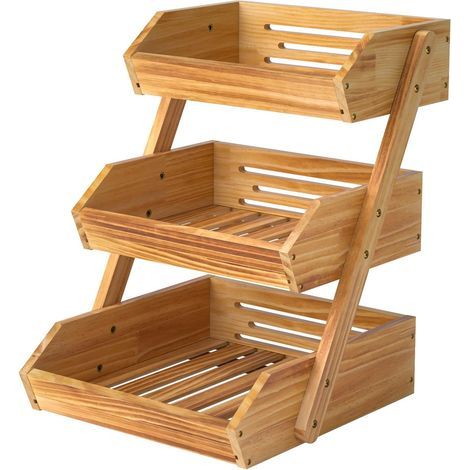 1 Support De Corbeille À Fruits 3 Niveaux Bois De Pin Rangement Légumes Pain Cuisine (1/5)