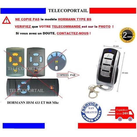Télécommande universelle 4 canaux - HORMANN/TUBAUTO HS1-HSP4 - 280-880 MHz - Copie code fixe/rolling - Coloris au choix (1/4)