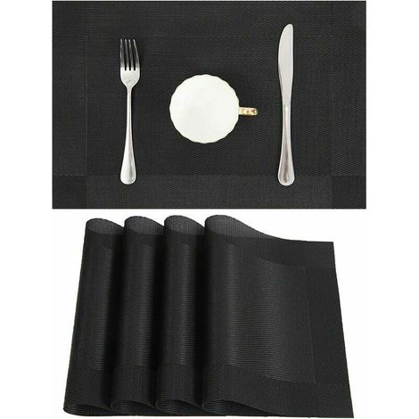 Lot de 10 Sets de Table tressé en PVC antidérapant Lavable pour Salle à Manger Set de Table Noir 45cm30cm.- Dessous de plat