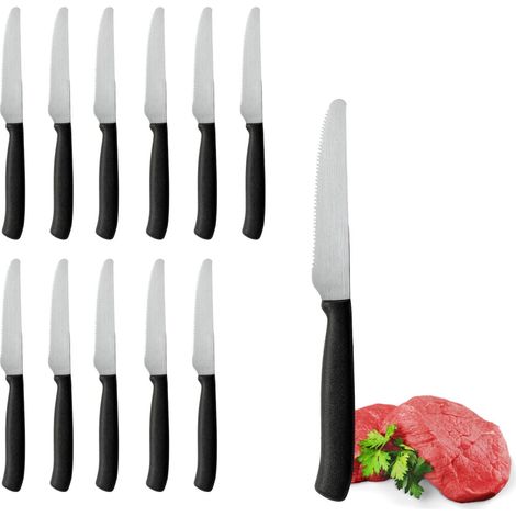 Set 12 coltelli in acciaio inox da 21 cm con lama seghettata e punta tonda - Made in Italy