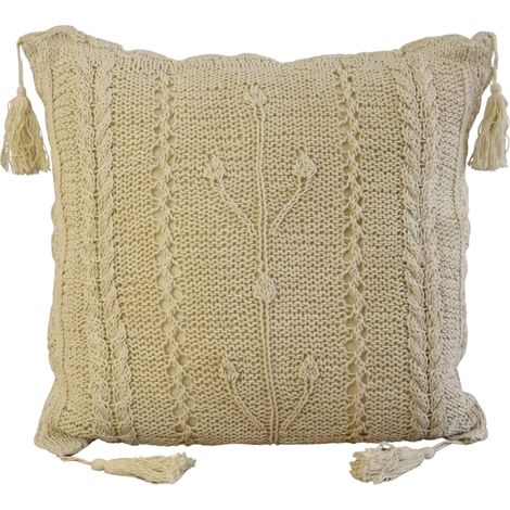 Taie d'oreiller décorative en coton beige à cordes 40/40 naturel (1/5)