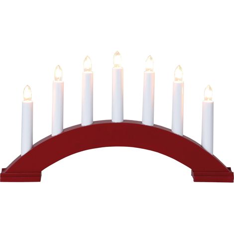 Roter Lichterbogen ,Bea' aus Holz, 7-flammig, E10 Leuchtmittel, strombetrieben, B 39cm, H 22cm