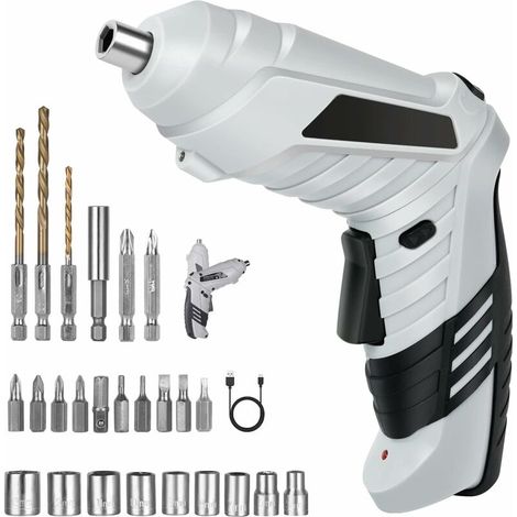 Perceuse Visseuse Sans Fil 3.6Nm, Visseuse Devisseuse 1300mAh 3.6V + 26 Accessoires, 2 Sens Rotation + Lampe LED, Câble Charge USB, Idéal pour Artisans, Installation de Meubles et Jouets (1/5)