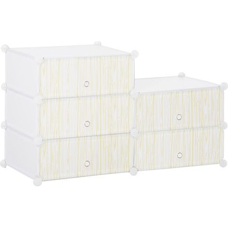Armoire à chaussures modulable, meuble de rangement avec 6 cubes empilables, 49x36,5x108 cm blanc - casier à chaussures, rangement pour entrée en plastique (1/5)