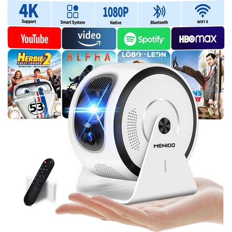 [App integree] Mini Vidéoprojecteur Supporte 4K 1080P 2026 Upgraded AutoFocus & Keystone, Projecteur Correction 360" Rotation avec WiFi 6 etBluetooth 5.4 projecteur avec HDMI/TV Stick/USB/ - Blanc (1/5)