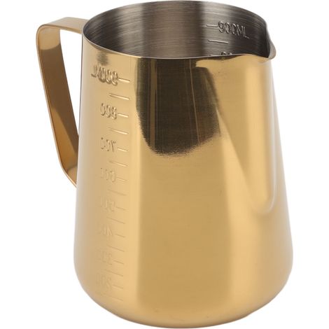 Milchaufschäumer, Doppelwaage, Edelstahl 304, Milchaufschäumer, Latte-Art-Kaffeekanne, 900 ml, Gold (1/5)