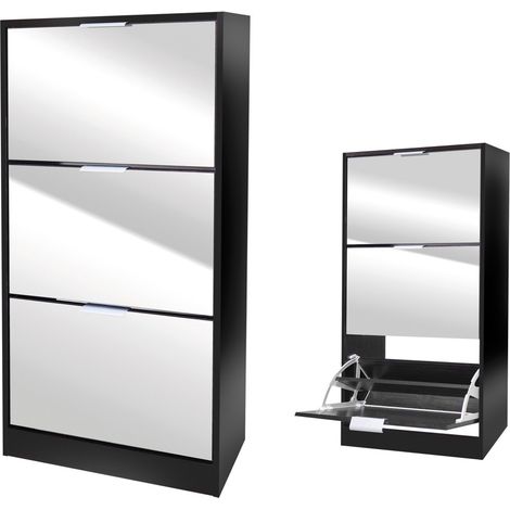 Mobile per scarpe stile design - Colore nero con facciata a specchio - 60x24x116 cm - Collezione REFLEXIO