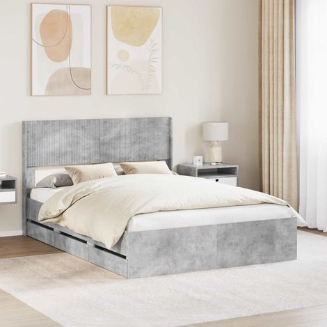 vidaXL Bettgestell mit Stauraum und Kopfteil Betongrau 150 x 200 cm (1/5)