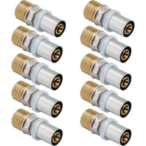 RBM – Lot de 10 raccords 3/8" M 16 multicouche à sertir mâle – Corps laiton nickelé – Joints EPDM PEROX – Pression 10 bars – Température 95°C (1/3)