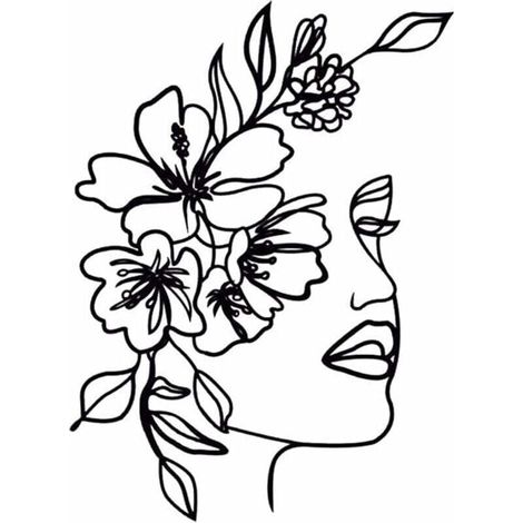 Art mural abstrait en métal pour femme - Silhouette minimaliste - Peinture décorative en fer forgé - Décoration murale Noir 30x40.4cm (1/4)