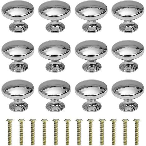 12 Pices Boutons De Tiroir Rond 30mm Poigne De Meuble Pour Placards Armoires Avec Vis Chrome (1/5)