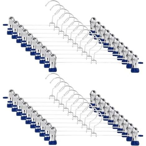 Lot de 20 Cintres pour Pantalonen Métal, Environ 30cm Cintre Pantalon, avec 2 Pinces Amovibles, avec Crochet Rotatif à 360°,Convient pour Pantalons, Jupes,Bleu (1/5)
