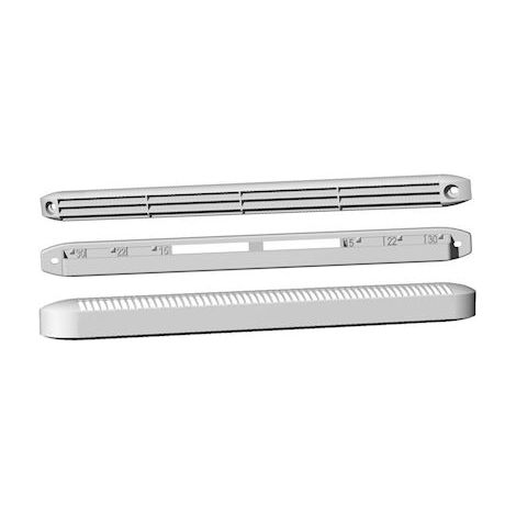 Unelvent – Entrée d'air auto-réglable blanche 15/22/30 m3/h – Réservation 354x12 mm – Grille anti-moustique – Capuchon extérieur UV – SKU 851588