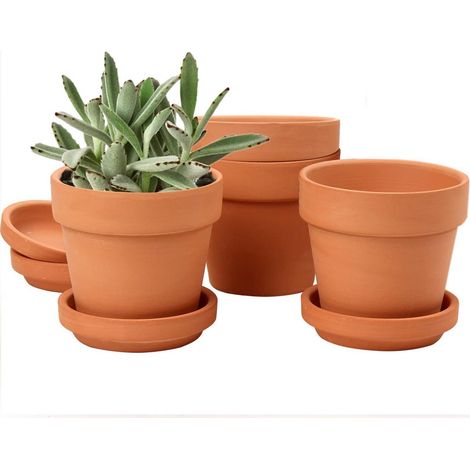 4er Set Terrakotta Blumentöpfe 13cm mit Untersetzer und Ablaufloch (1/5)