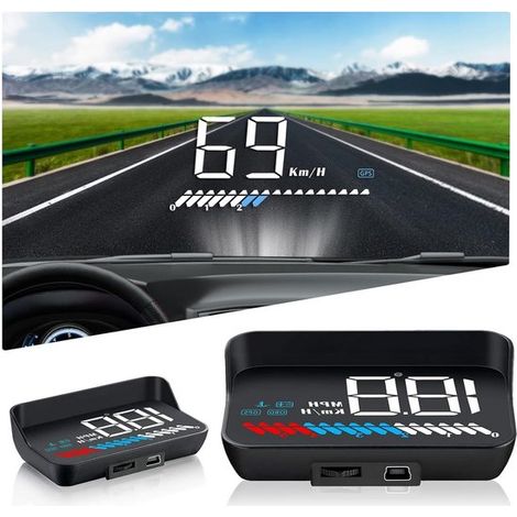 Pantalla frontal universal para coche con GPS y OBD2: Indicador de velocidad, RPM y temperatura (1/5)