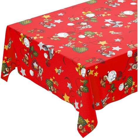 Tovaglia Cucina Natalizia Campanelle Palline Natale Plastificata Antimacchia Moderna - 140x220 Cm (1/4)