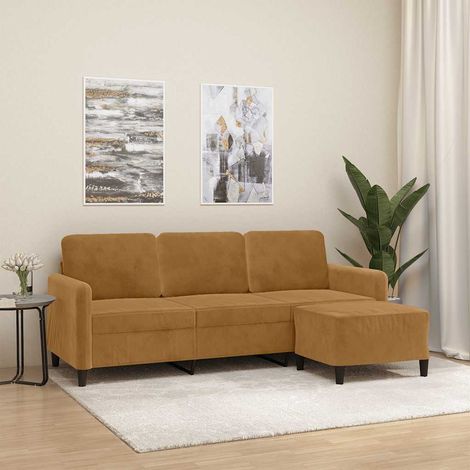 3-Sitzer-Sofa mit Hocker Braun 180 cm Samt