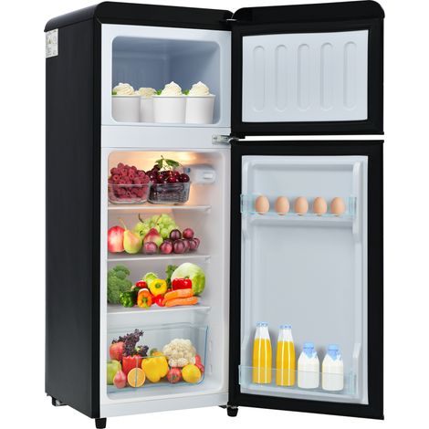 Réfrigérateur rétro 92 L double porte, congélateur 28 L, LED, classe D, -27°C à 13°C