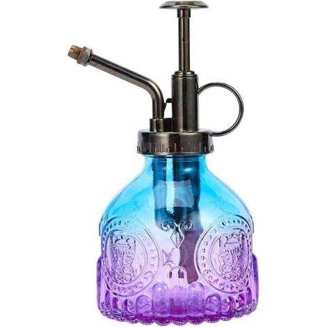 Vintage-Sprühflasche aus Glas mit oberer Pumpe, kleine Gießkanne für Zimmer- und Außenpflanzen, Blau-violett (1/5)