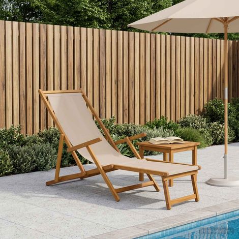 vidaXL Chaise longue pliante Bois d'eucalyptus massif Beige (1/5)