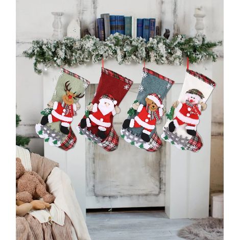 Chaussettes de Noël à suspendre, chaussettes de Noël à suspendre 33 x 20 cm, chaussettes de Noël à remplir et à suspendre, décoration de Noël (1/5)