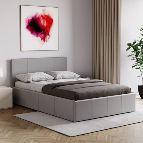 Lisbon 4ft Small Double Faux Leather Ottoman Bed Frame, 120 x 190 cm, Grey