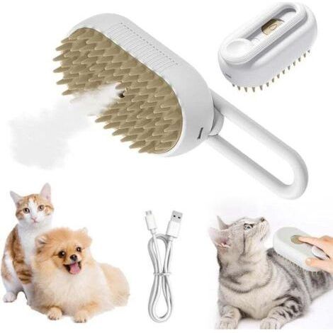Cat Steam Brush,3 in 1 Spray Massage Comb for Cats,Electric Steam Cat Hair Brush,Self-Cleaning Pet Grooming Brush(White) (1/4)
