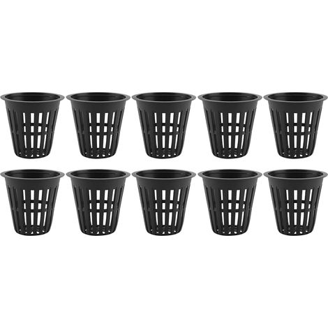 Lot de 10 godets noirs en plastique solide et sûr pour culture hydroponique, jardin et balcon.