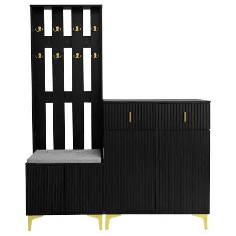 Ensemble entrée armoire avec banc coussin tiroirs et meuble chaussures