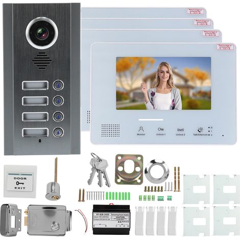 Kit de visiophone Bus système à 2 fils Vision nocturne avec serrure de commande électrique pour maison appartement AC 100-240V4 moniteurs SY828NMJA4 (1/5)