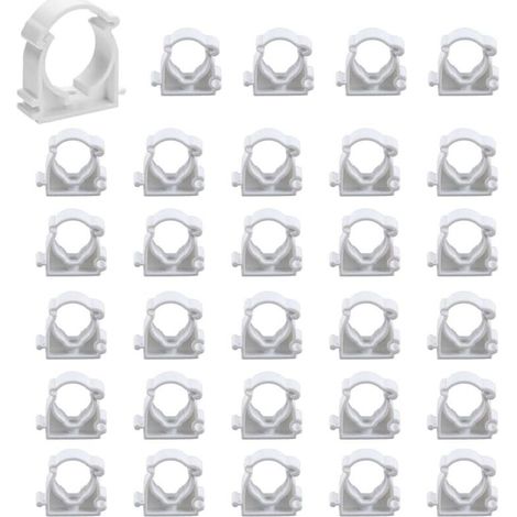 30 Rohrschellen, PPR, Weiß, 20 mm, U-förmige Montagehalterung, Küche, Bad, Garten (1/5)
