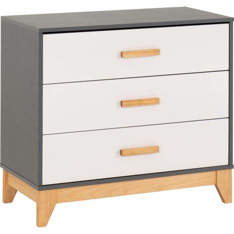Cleveland 3 Drawer Chest - L40 x W80 x H73 cm - White/Grey Metal Effect (1/5)
